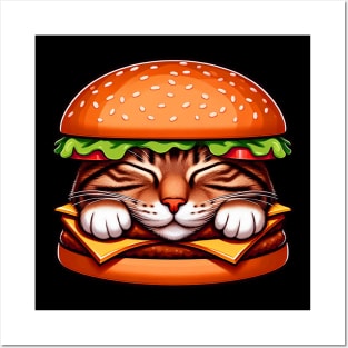 Tabby Cat is Sleeping inside a Hamburger Zzz Posters and Art